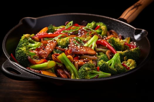 A hearty bacon and vegetable stir fry. Generative AI