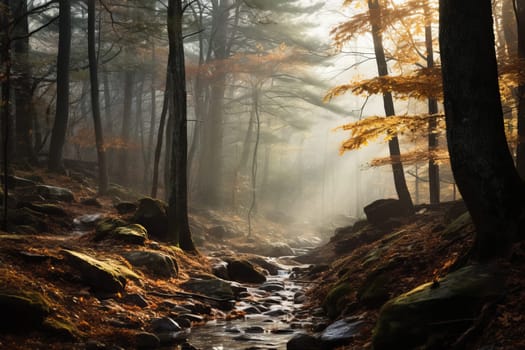 Misty Forest: Enchanted Fall Ambiance. Generative AI