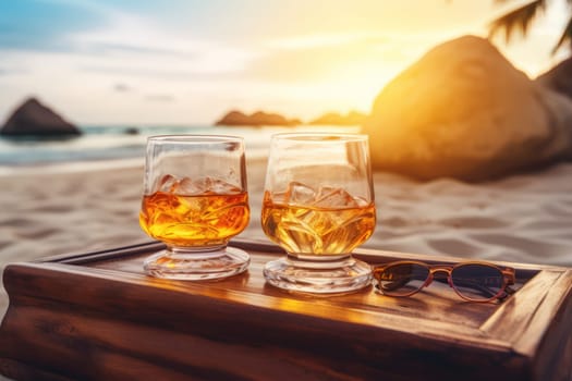 A serene meditation session on the beach followed by glasses of rum punch. Generative AI