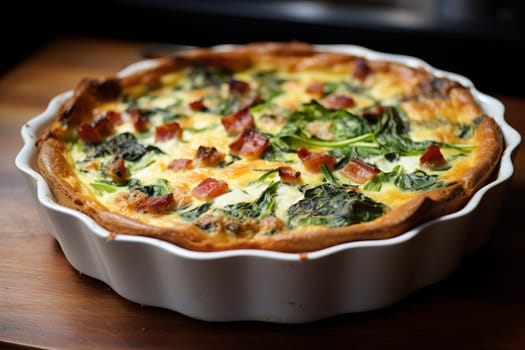 A tempting bacon and spinach quiche. Generative AI