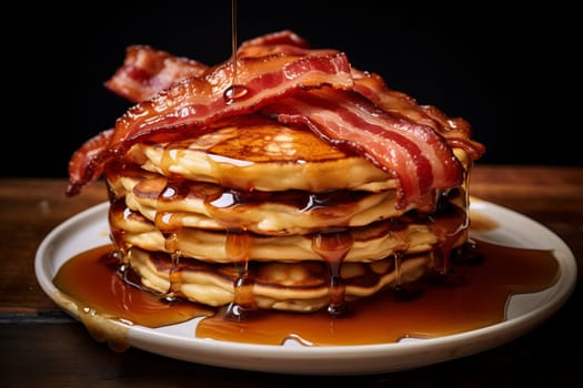 A stack of bacon pancakes. Generative AI