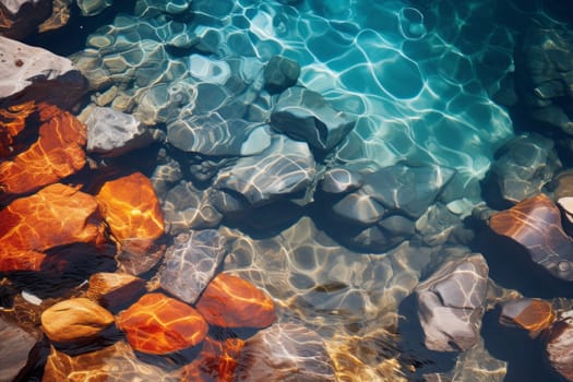 Water patterns with rocks beneath the clear surface. Generative AI