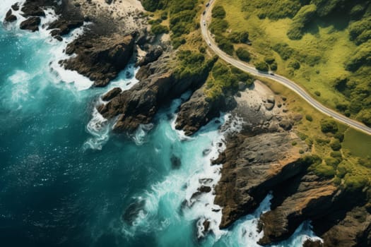 Aerial view of a picturesque coastline. Generative AI