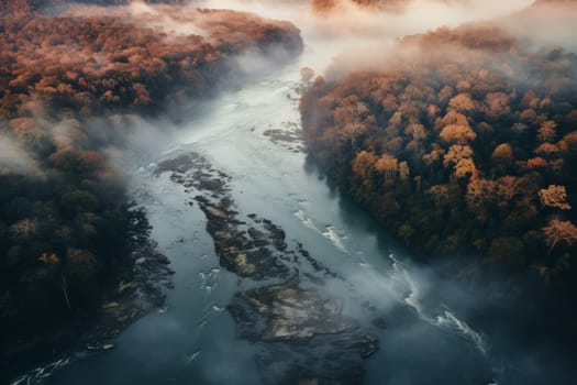 Aerial view of a serene river. Generative AI