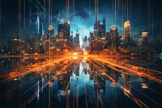 Aerial view of a vibrant cityscape. Generative AI