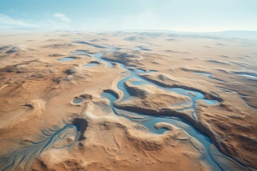 Aerial view showcasing a vast desert landscape. Generative AI