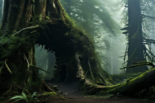 Mysterious Ancient Forest Landscape. Generative AI