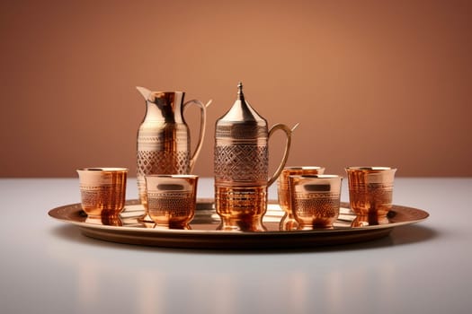 Tray with cups and pitchers. Generative AI