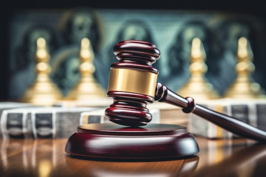 Judge's gavel on a wooden table. Generative AI