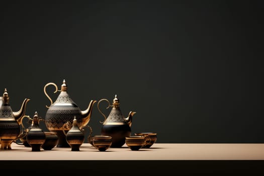 Collection of teapots displayed on a table. Generative AI