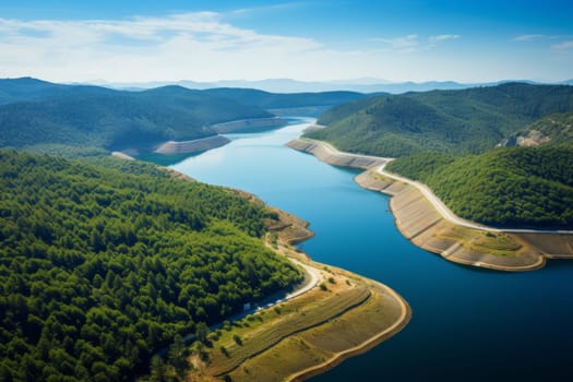 Aerial View of Reservoir and Water Quality Monitoring. Generative AI
