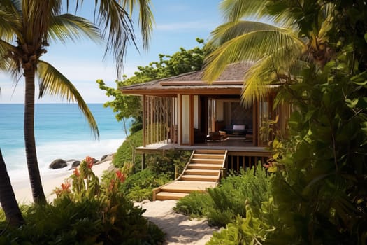 Beach House Hideaway with Azure Waters. Generative AI