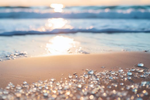 A close up of water bubbles on a beach. Generative AI