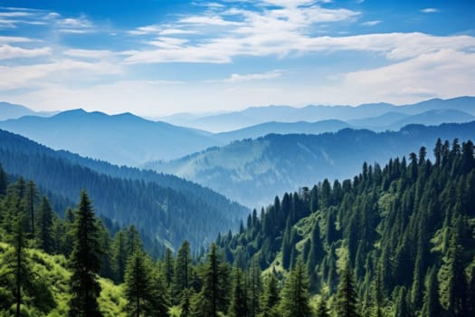 Breathtaking panoramic view of a vast forested mountain. Generative AI