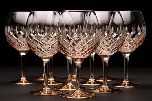 Group of wine glasses sitting on top of a table. Generative AI