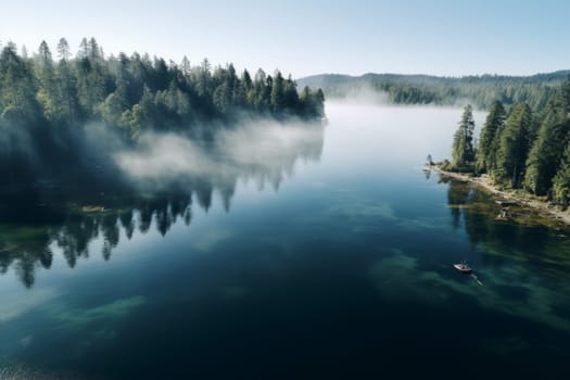 Aerial shot of a tranquil lake. Generative AI