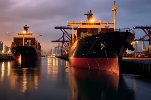 Cargo Freighters at the Harbor. Generative AI