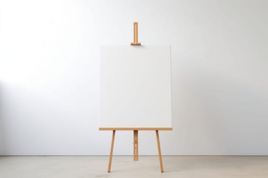 Wooden easel with a white canvas on it. Generative AI