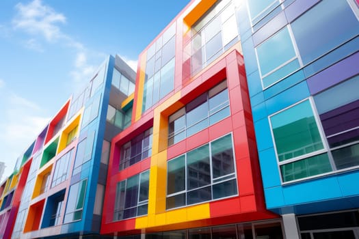 A multicolored building with lots of windows. Generative AI
