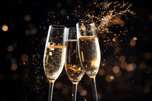 Sparkling Champagne Glasses Toasting to New Year. Generative AI