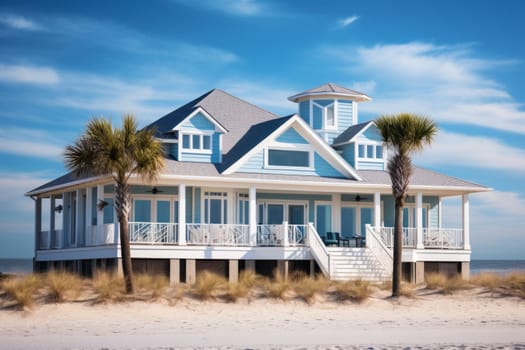 Coastal living with a beach house. Generative AI