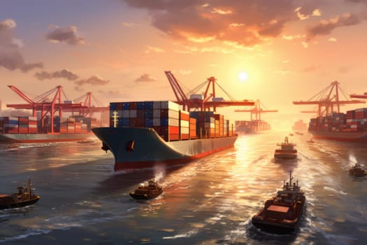 Container Ships Entering Harbor. Generative AI