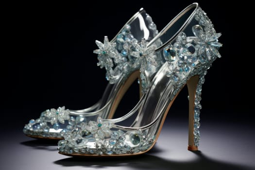 Pair of high heeled shoes with flowers on them. Generative AI