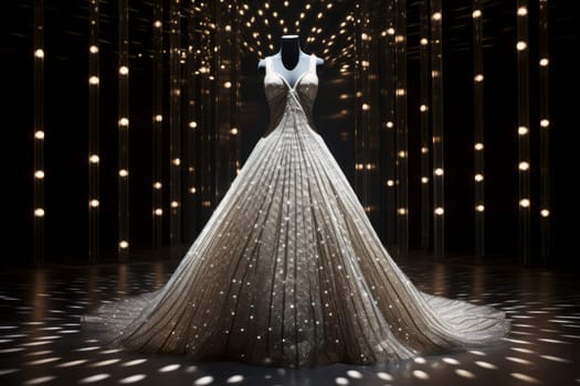 Dress on display in a dimly lit room. Generative AI