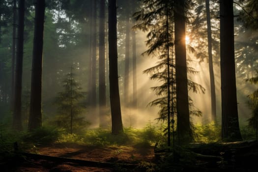 Morning Light Kissing Forest Treetops. Generative AI