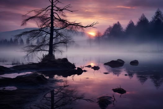 Foggy Lake at Dawn. Generative AI