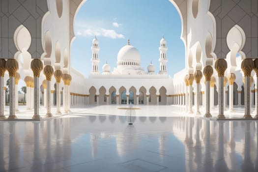 Large white building with arches and pillars. Generative AI