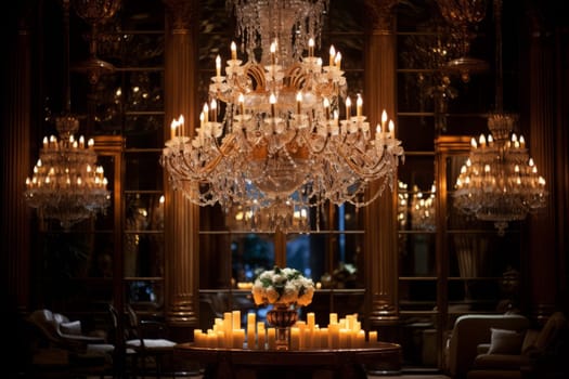 Chandelier hanging from a ceiling in a room. Generative AI