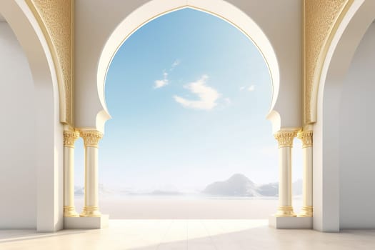 Arch with a view of the sky and clouds. Generative AI