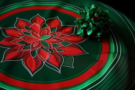 Green and red table with a flower on it. Generative AI