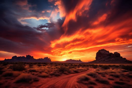 Fiery Desert Sunset Landscape Background. Generative AI