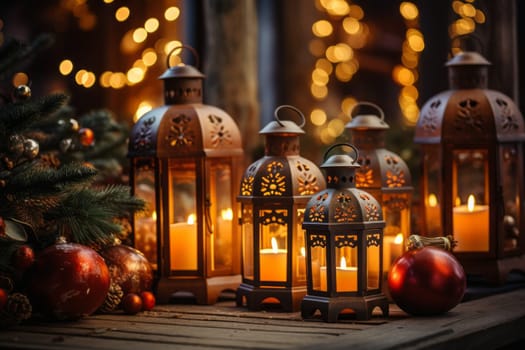 Glowing lanterns and candles creating a warm atmosphere.. Generative AI