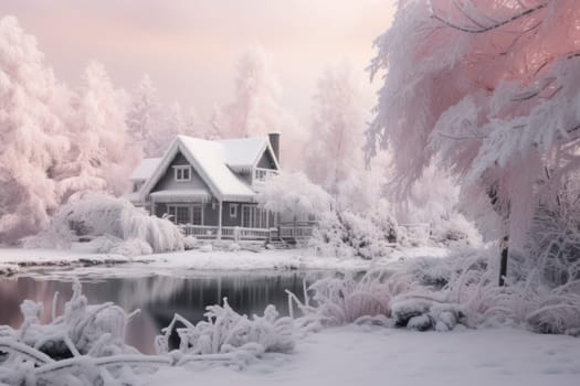 Snow Covered Landscapes in Heating Season. Generative AI
