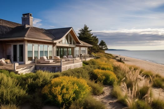 Inviting Beachfront Cottage And Pool. Generative AI