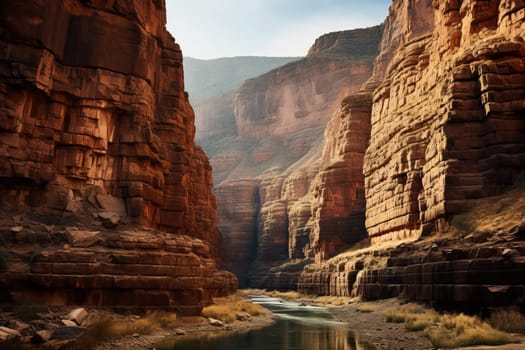 Majestic canyon walls rising high. Generative AI
