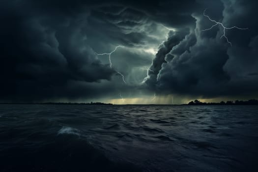 Storm is coming over a body of water. Generative AI