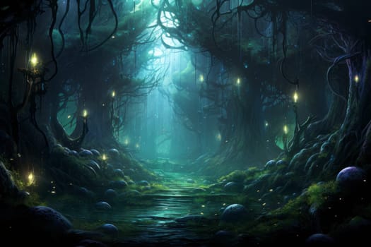 Otherworldly Aura in Mystic Forest. Generative AI
