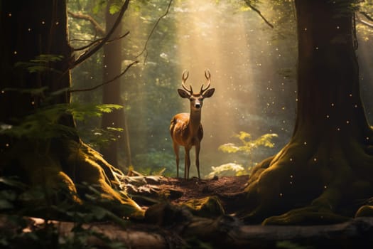 Playful Deer in Peaceful Forest. Generative AI