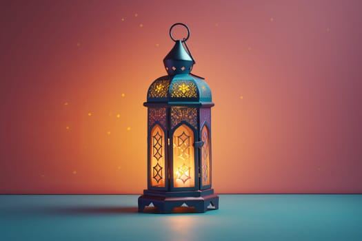 Ramadan lantern on gradient background. Generative AI