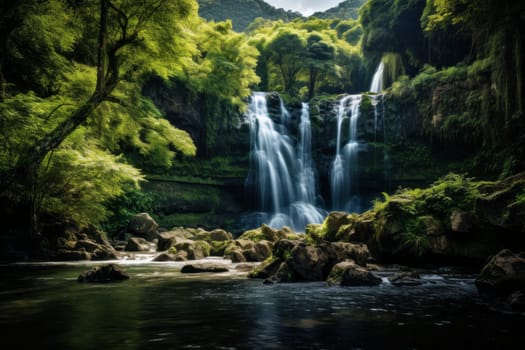 Pristine Waterfall in Greenery. Generative AI