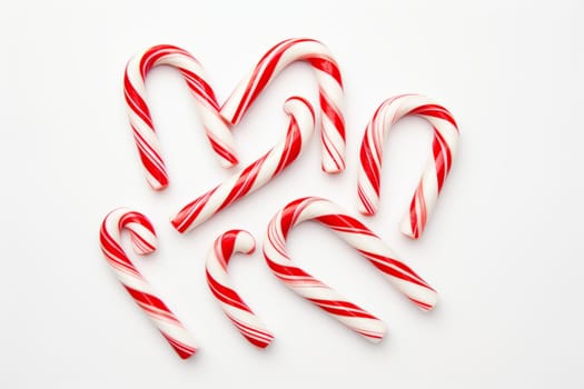 Red and white striped candy canes. Generative AI