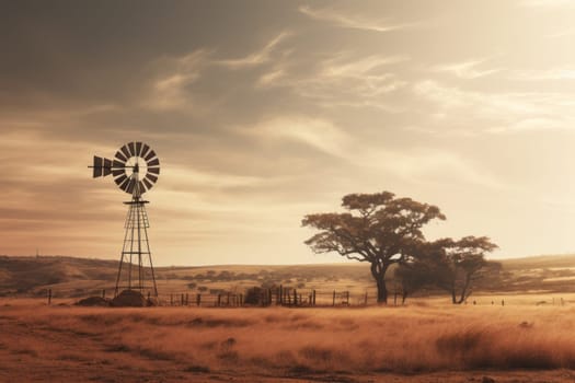 Rustic Windmill in Countryside. Generative AI