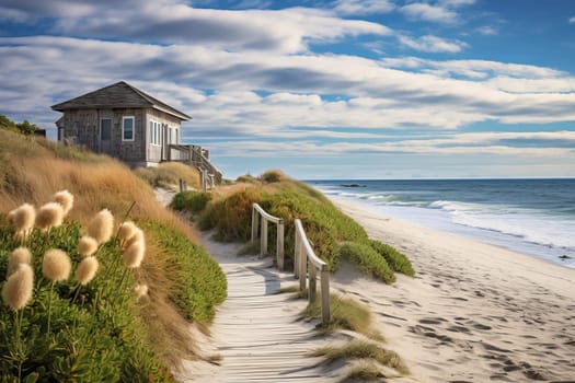 Sandy Path to Charming Beach House. Generative AI
