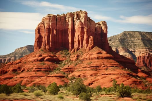 Towering red rock formations. Generative AI
