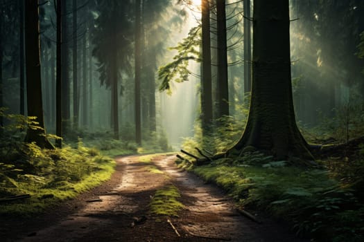Tranquil Forest Scene with Meandering Path. Generative AI