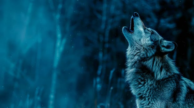A close-up of an adult wolf (canis lupus) howling. AI generated